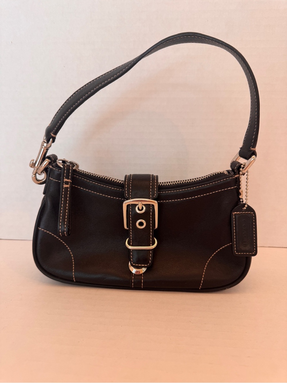 Coach Vintage Y2K Soho Mini Shoulder Bag Black Leather #7542 Silver Buckle Flap
